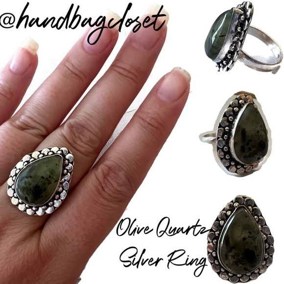 Prehnite Green Agate Stone Ring (HandPoured) Silver 925 Band Size 8.5 - Picture 1 of 10